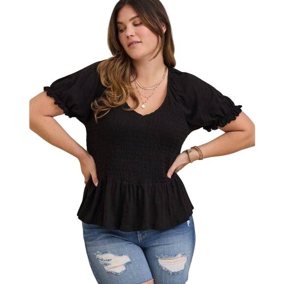Torrid Cotton Modal Slub Smocked Short Sleeve Babydoll NWT - Picture 1 of 10